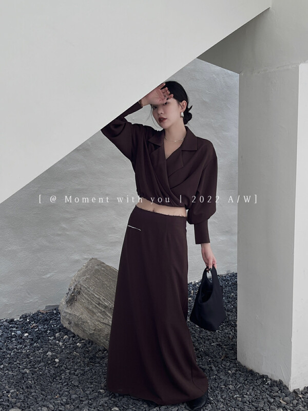 Autumn is new!【MOMENT WITH YOU】Design sense of raw edge drape slim skirt J072# LSW