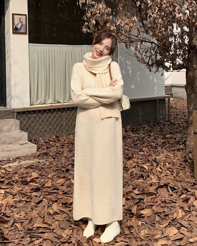 【NEW OPEN】Fat mm loose and soft wool dress (without scarf) CM80381# ZXX