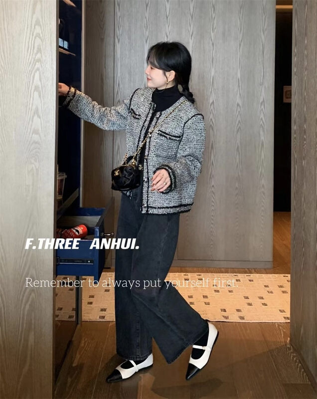 New in autumn! [F.THREE three sisters] retro temperament small fragrance short coat 87552# XJ
