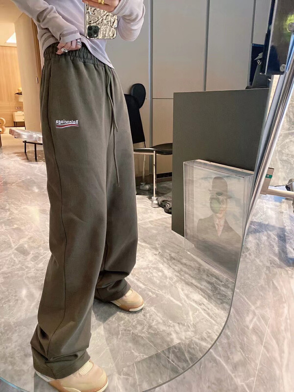 New in winter! [NANCY] niche design embroidered letters elastic high waist straight casual pants J7725# WPL