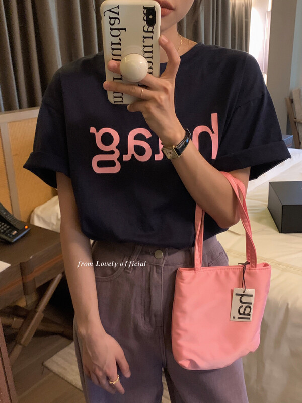 [LOVELY] Haag Contrast Letter Short Sleeve T-Shirt Short Sleeve T-Shirt Z1200-1