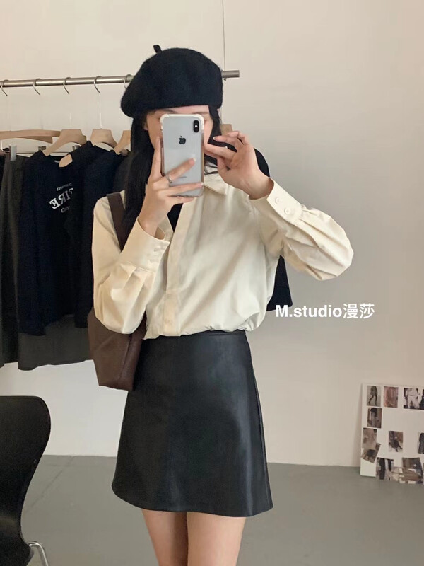 [MSTUDIO Mansha] Solid color fake two-piece all-match shirt y7027# HBX