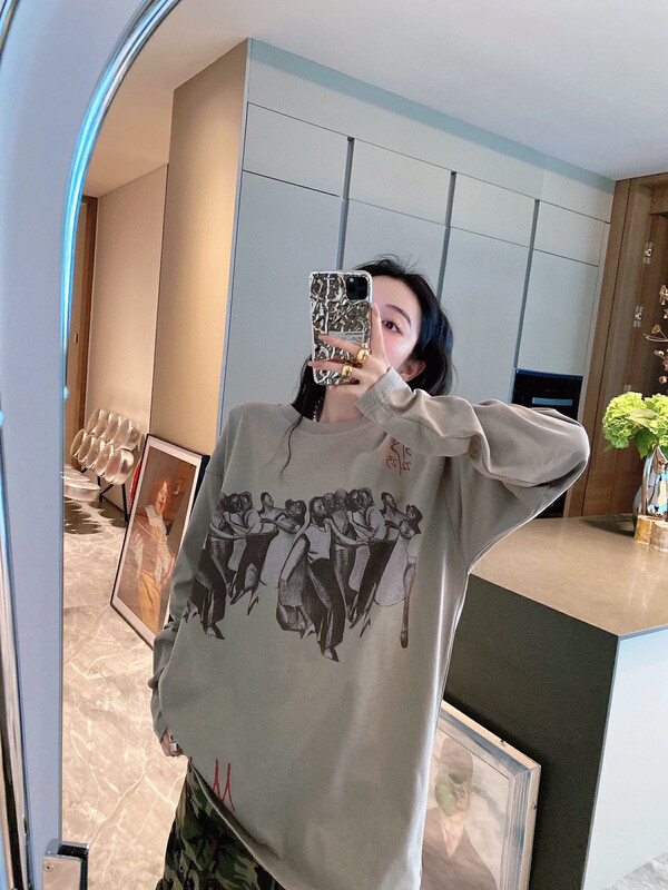 New in autumn! [NANCY] niche design American retro portrait print long-sleeved T-shirt J9001# WPL