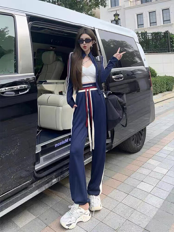[Ouzhengsha] Colorblock Letter Casual Jacket + Loose Comfortable Pants Suit 19009# JJ