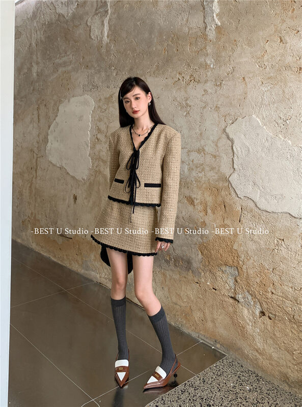 Autumn is new! [BEST U] High waist A-line contrasting color small fragrance skirt (single skirt) 60333# LSW