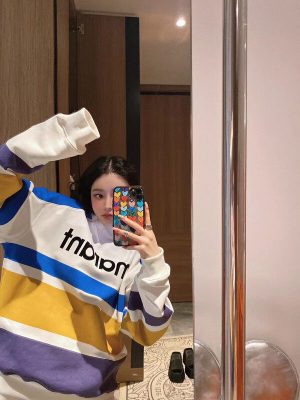 【NANCY】Nice striped neckline inverted triangle letter print sweatshirt M7635# WPL