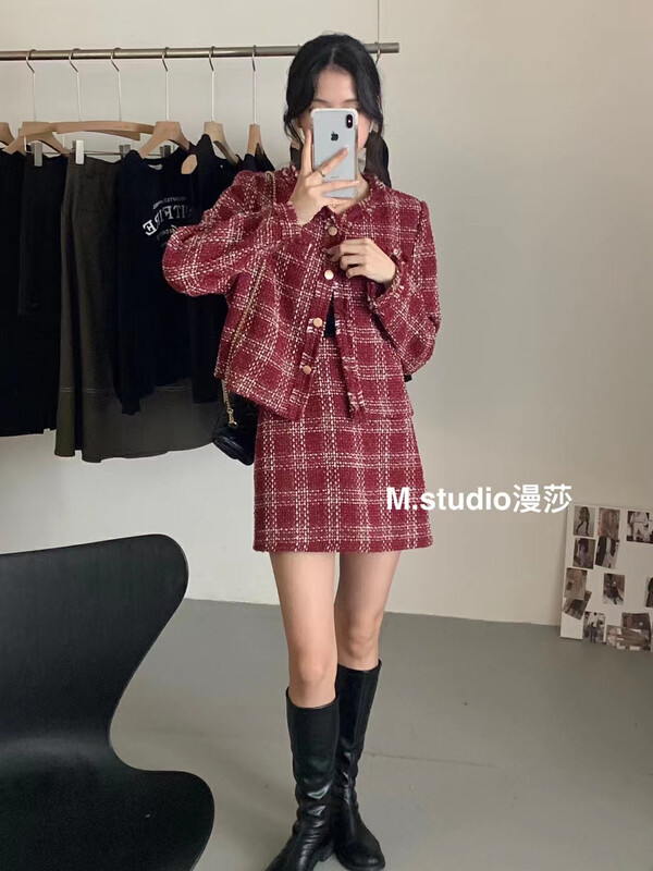 【MSTUDIO Mansha】Xiaoxiang style short coat + slim skirt two-piece suit y7020# HBX