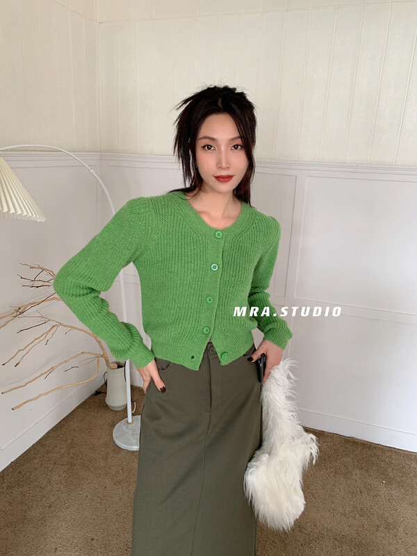 [MRA] Bubble Sleeve Sweet Lady Warm Knitting Cardigan SP26