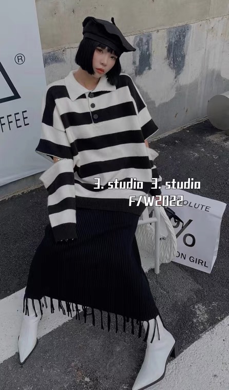 New in autumn!【C.H.Z】Korean striped long-sleeved sweater 00777# WTT