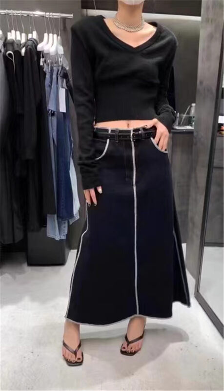 Autumn on the new![C.H.Z] High-waisted solid color versatile skirt (without a belt) 91307 # WTT