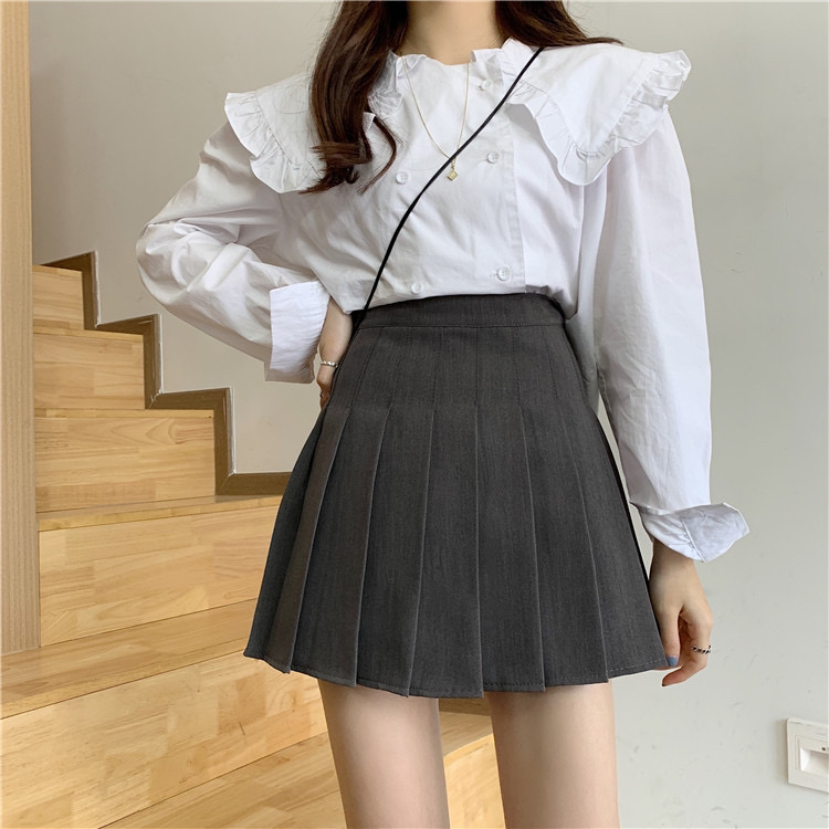 Autumn on the new![Huaxi] Korean version pleated show thin solid color skirt 9837 # PCZ