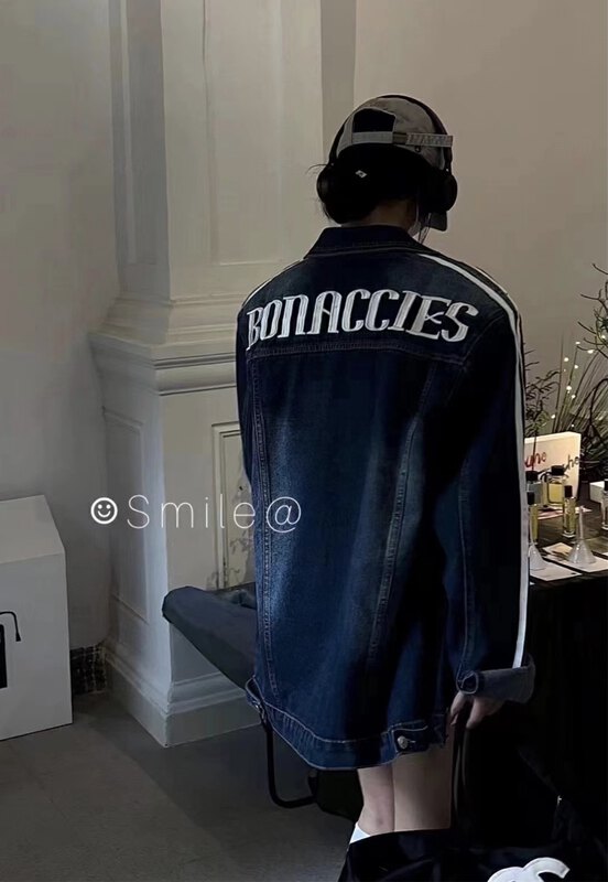 Autumn is new! [C.H.Z] back embroidered Korean version of the long-sleeved letter denim jacket 91293# WTT