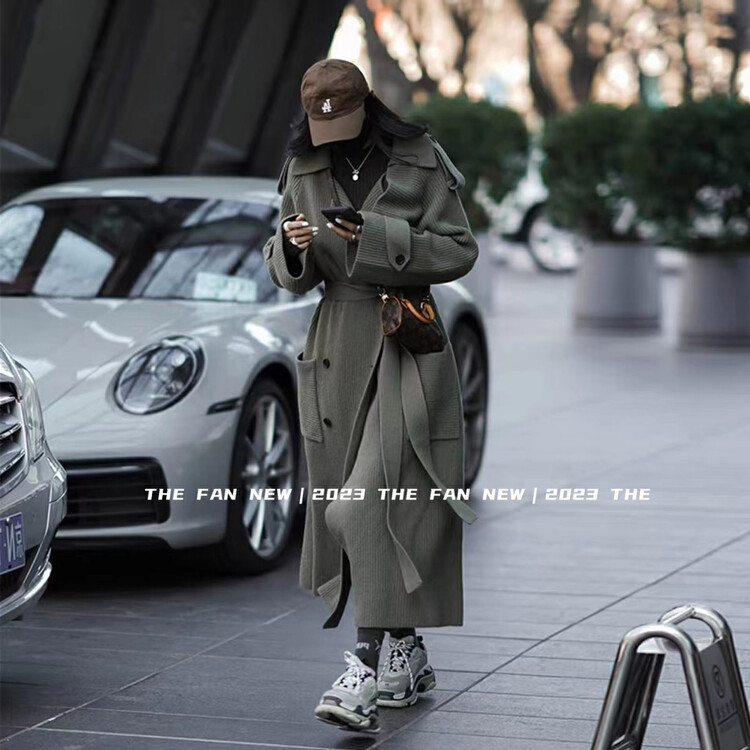 New in autumn! [THE FAN] Simple solid color mid-length casual trench coat (with waist rope) 501088# ZXX