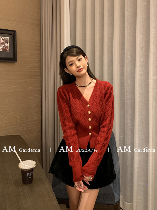【AM GARDENIA】Temperament and fashionable V-neck all-match knitted cardigan YS1-219# ZXX