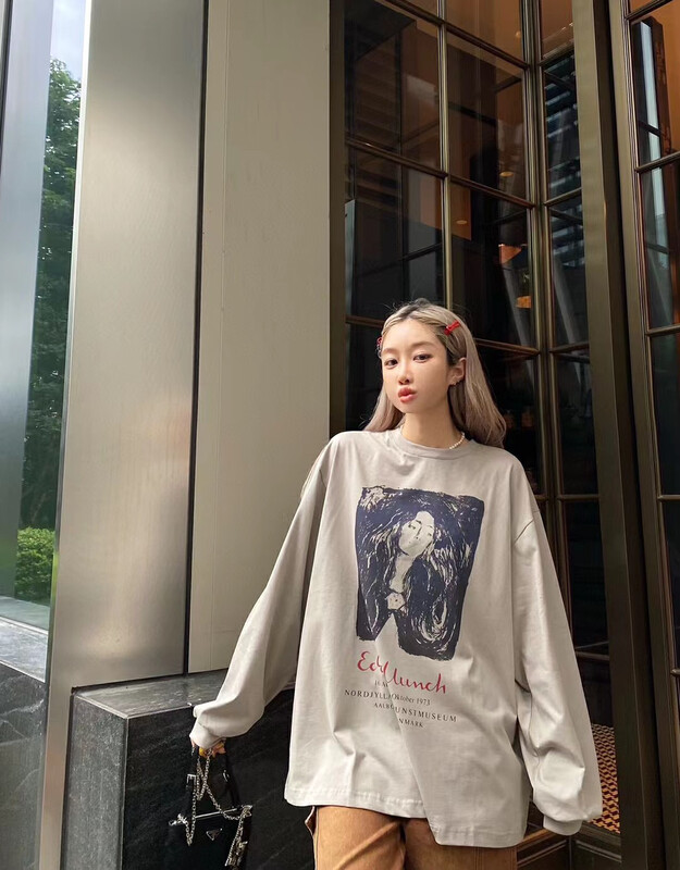Autumn on the new![NANCY] Design sense American character head print long-sleeve T-shirt M7567 # WPL