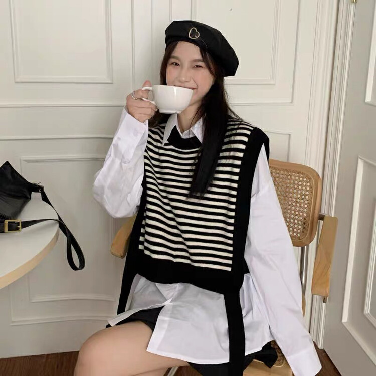 New in autumn! [F·P] Western style striped design streamer retro vest BY01# HBX
