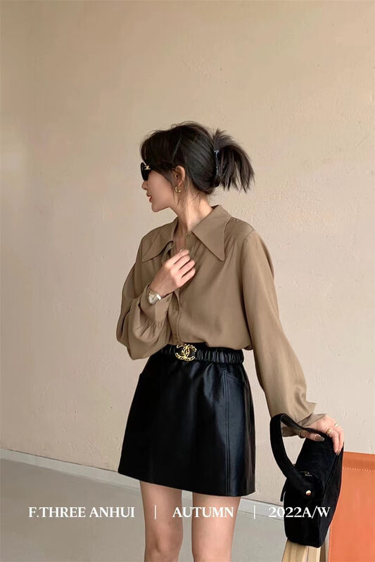 New in early autumn! [F.THREE three sisters] simple double button solid color shirt 95366# XJ