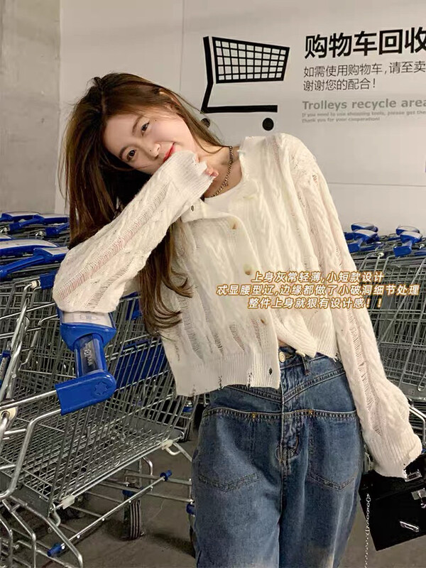 New in early autumn! [F·P] Hollow knitted Korean warm warm sweater 9A93# HBX