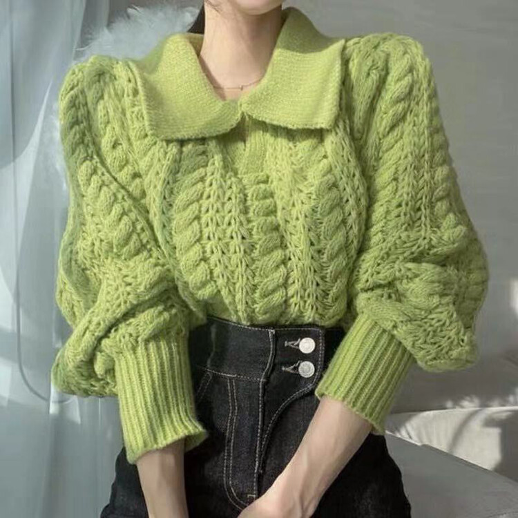New in autumn!【F·P】Heavy Industry Twist Loose Pullover Hollow Warm Sweater EG08FP# HBX