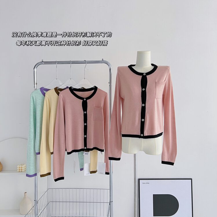 Autumn on the new![Smoked] Round neck color single breasted cardigan 0347 # HYY
