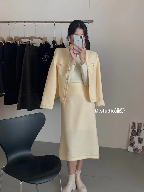 New for winter!  【MSTUDIO Mansha】Xiaoxiangfeng V-neck coat + high waist slim skirt suit L307# HBX