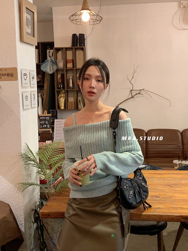 [MRA] Design suspenders one-shoulder two-piece sweater SP21