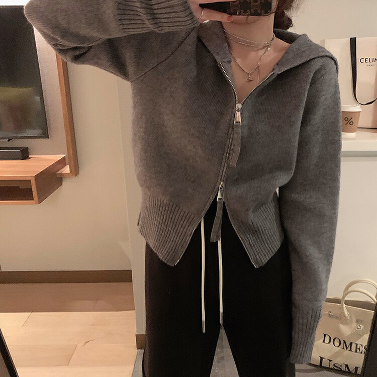 New in autumn!【F·P】Zipper Versatile Hooded Short Warm Sweater YZ028FP# HBX