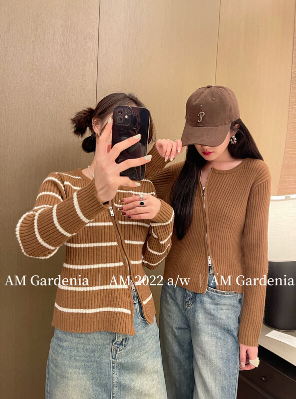 Autumn on the new![AM GARDENIA] Korean version of irregular fashion show skinny knit cardigan 8068-1 # ZXX