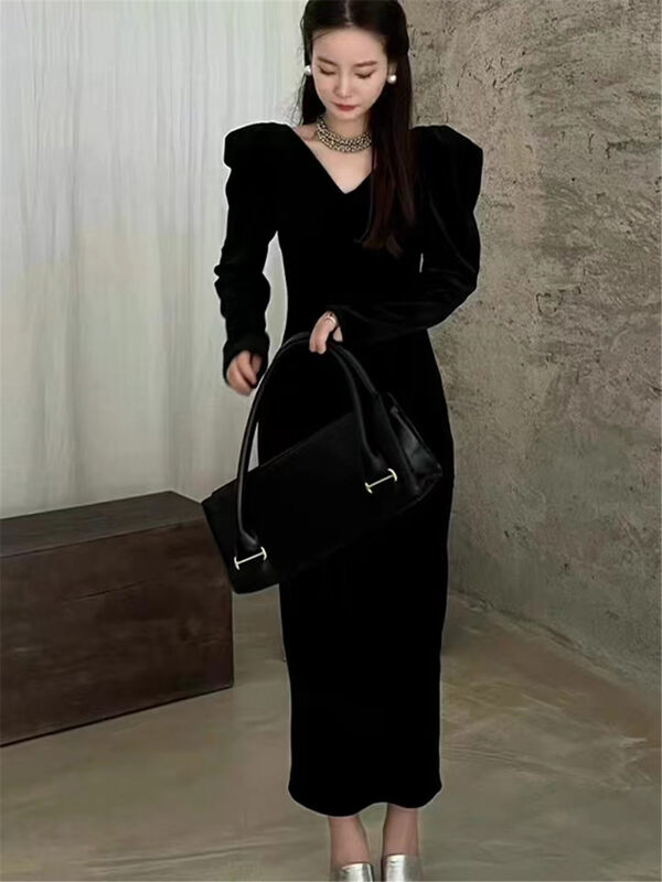 New Autumn!【C.H.Z】Solid Color Velvet Pullover Dress 78129# WTT