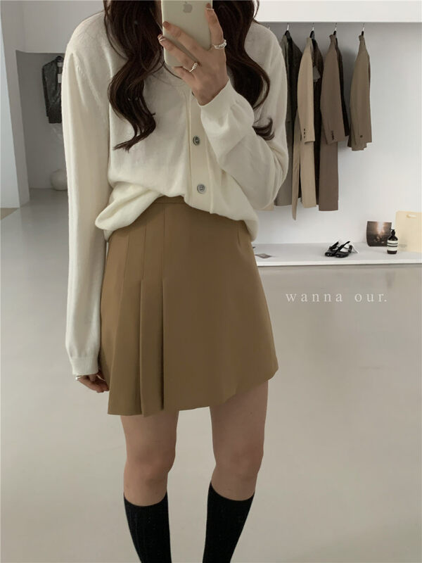 New in autumn! [WANNA] High waist pleated slim skirt 89553# ZXL