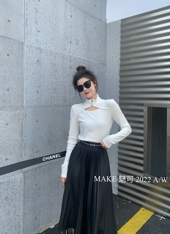Autumn on the new![MAKE charm can] temperament women zipper collar hollow out small shirt 50405 # OZQ