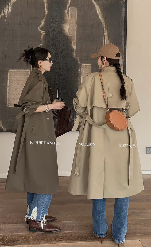 New in early autumn! 4 [F.THREE three sisters] commuting simple atmosphere double-breasted windbreaker (with belt, detachable cuff) 95302# XJ