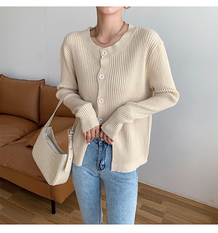 [Yi Kaoru] Design sense of dislocation button pit strip waist thin knitted cardigan 0097# HYY