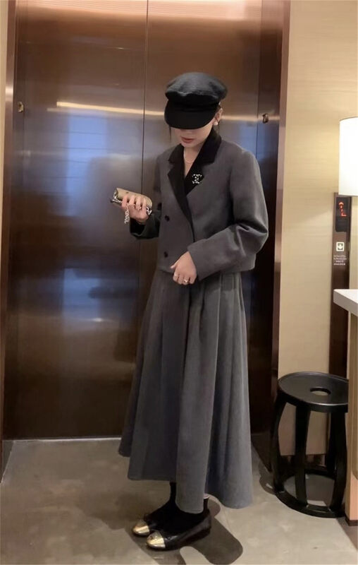 Autumn on the new![F.THREE three sisters] Wool blend high waist temperament half skirt 95523 # XJ