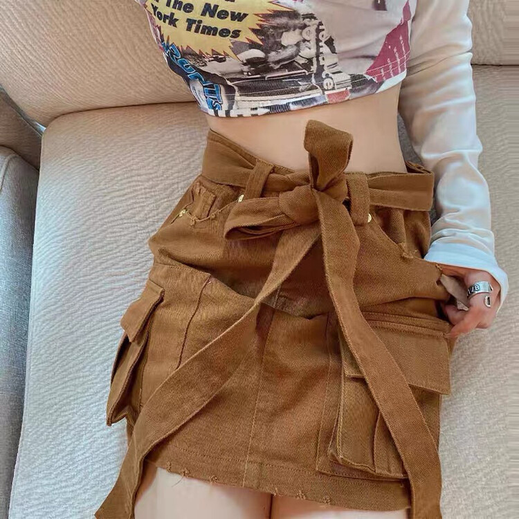 New in autumn!  [NANCY] Niche high-end playful and age-reducing retro style fashion tooling skirt (with waist rope detachable) D1322# WPL