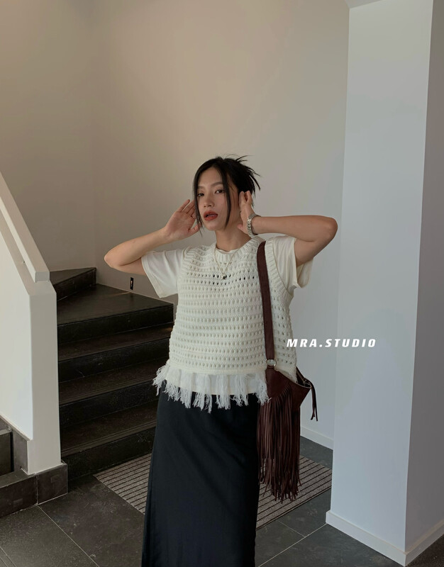 [MRA] New striped fringed fashion knitted vest SP56 in early autumn