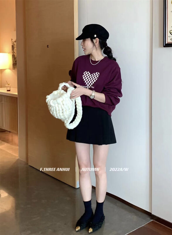 New in autumn! [F.THREE three sisters] round neck pullover love sweater 95507# XJ