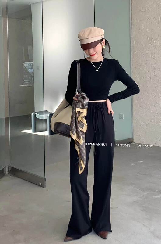 New in early autumn! [F.THREE three sisters] elastic waist tie slit casual pants 87513# XJ