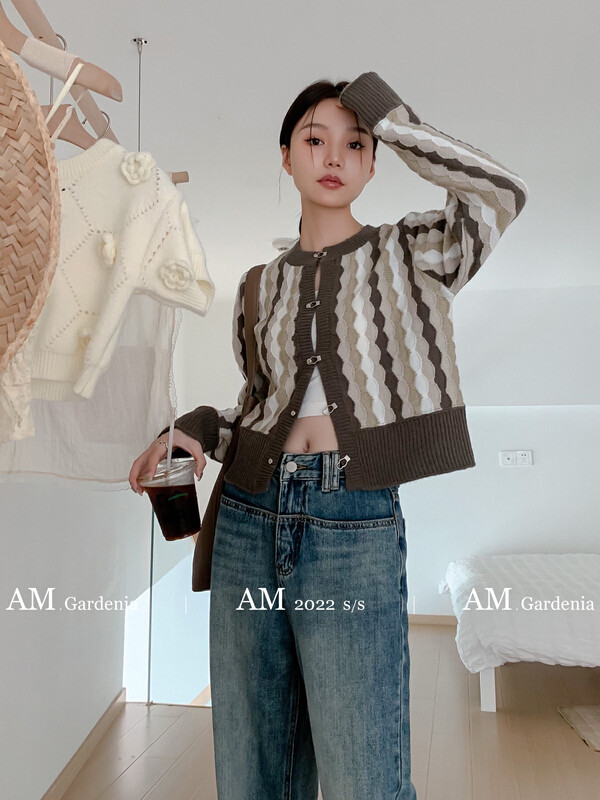 Autumn on the new![AM GARDENIA] Short Wave Stripe Hybrid Jersey 6503 # ZXX