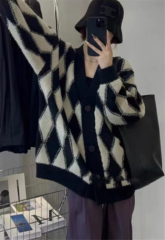 New in winter!【C.H.Z】Korean plaid all-match knitted cardigan 00705# WTT