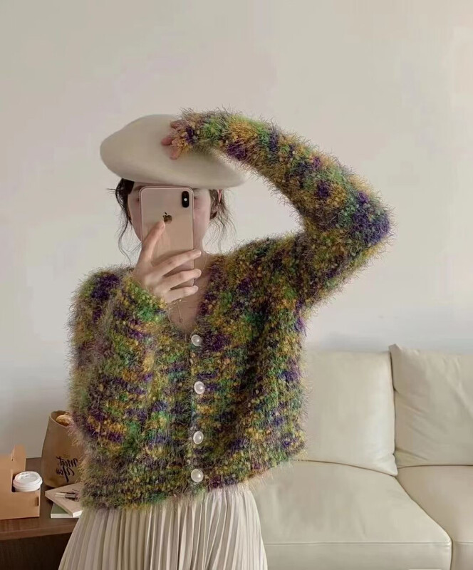 New for Autumn! [F·P] Korean V-neck Short Rainbow Candy Color Warm Sweater Q020FP# HBX
