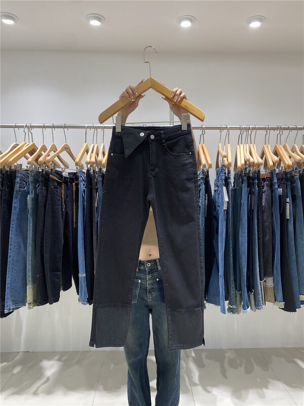 【JEANS】Waist Cuff Design Cigarette Pipe Jeans R288# LSW