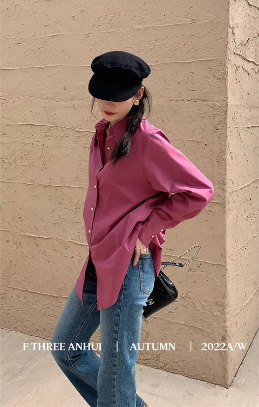 New in early autumn! 4 [F.THREE three sisters] niche design solid color shirt 95393# XJ