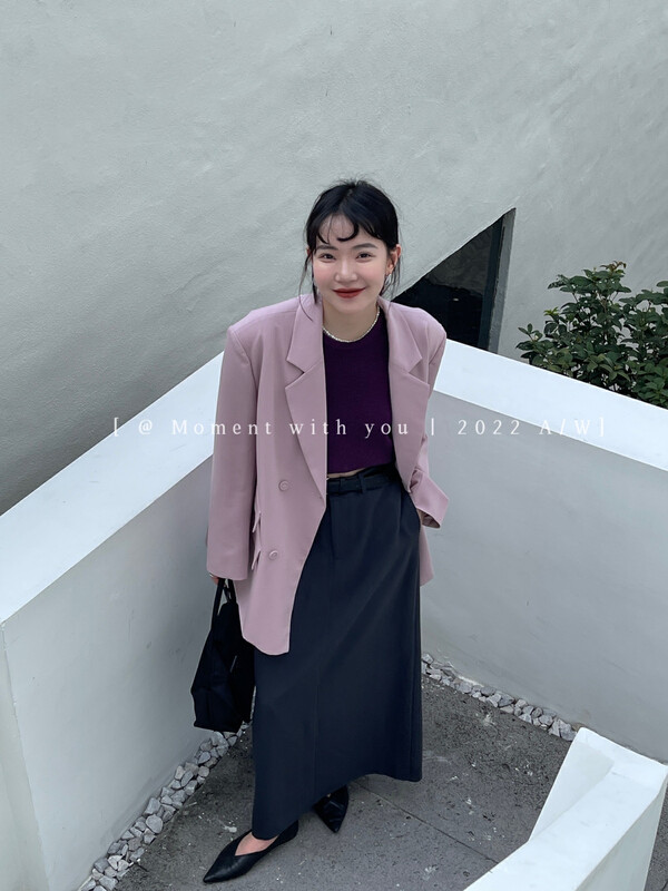 Autumn on the new![MOMENT WITH YOU] Korean chic design sense double breasted advanced sense suit Q0032 # LSW