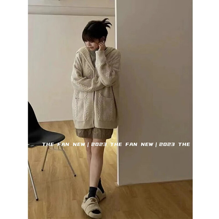 Autumn is new! [THE FAN] Fashion hooded loose all-match wool coat (including wool 30%) 503909# ZXX