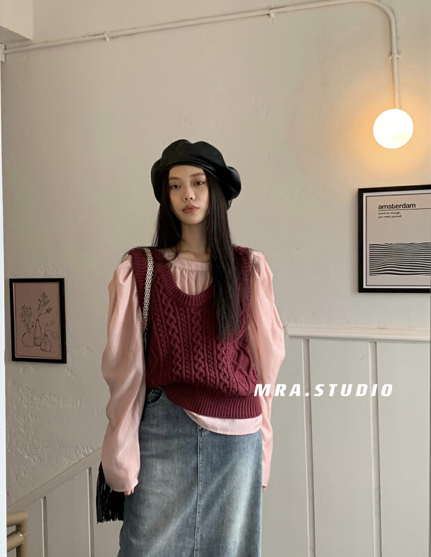 [MRA] Mahua thick line simple joker sweater vest SP58