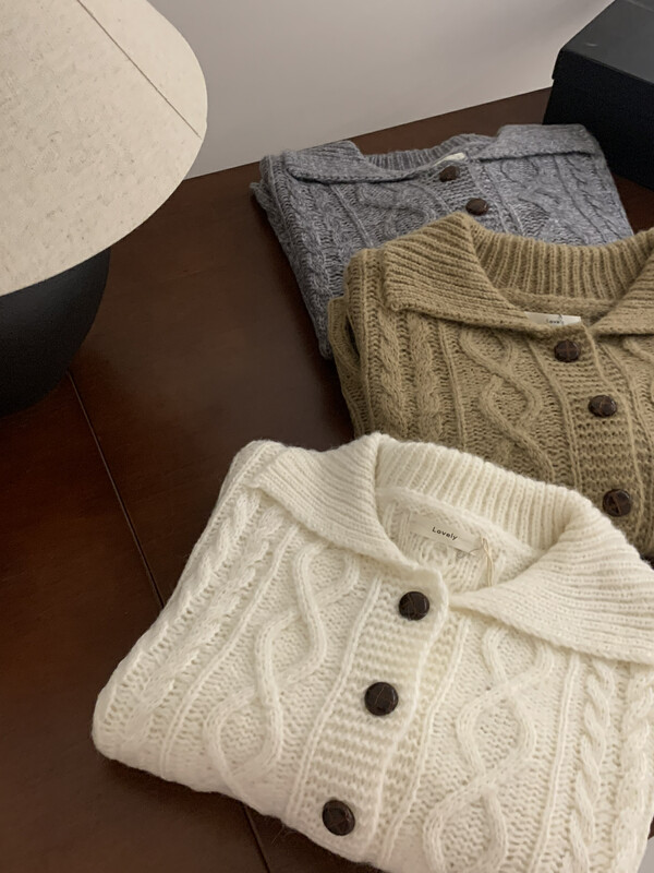 [LOVELY / SHMILY] Korean temperament single-breasted rhombic twist cardigan sweater knit cardigan M0823