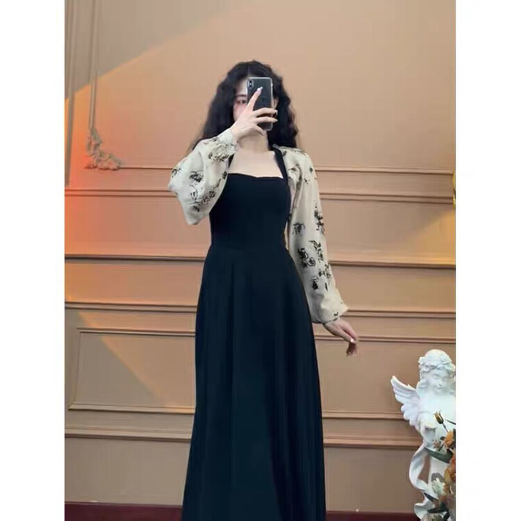 Autumn on the new![Ou Zhengsha] French spell receive waist show thin fashion dress 19103 # JJ