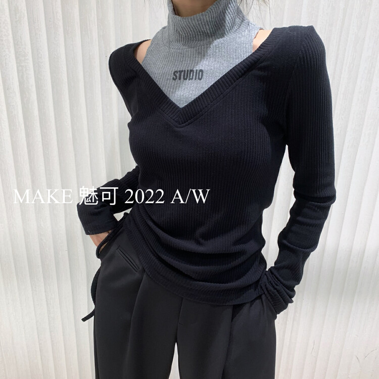 [MAKE Charm] Advanced Atmospheric Contrast Color Stand Collar Letter Print Side Drawstring Shirt 80102# OZQ