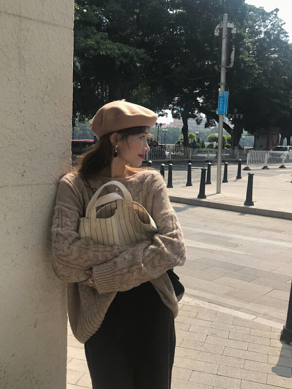 【LOVELY/SHMILY】Lazy Wind Loose Hemp Pattern Road Sweater Sweater M0825